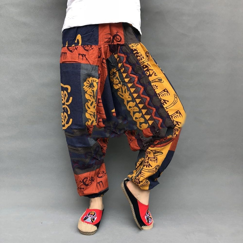 Men's Relaxed Harem Trousers Featuring Unique Cultural Designs Suitable for Any Occasion (Classic Dongba Symbol)