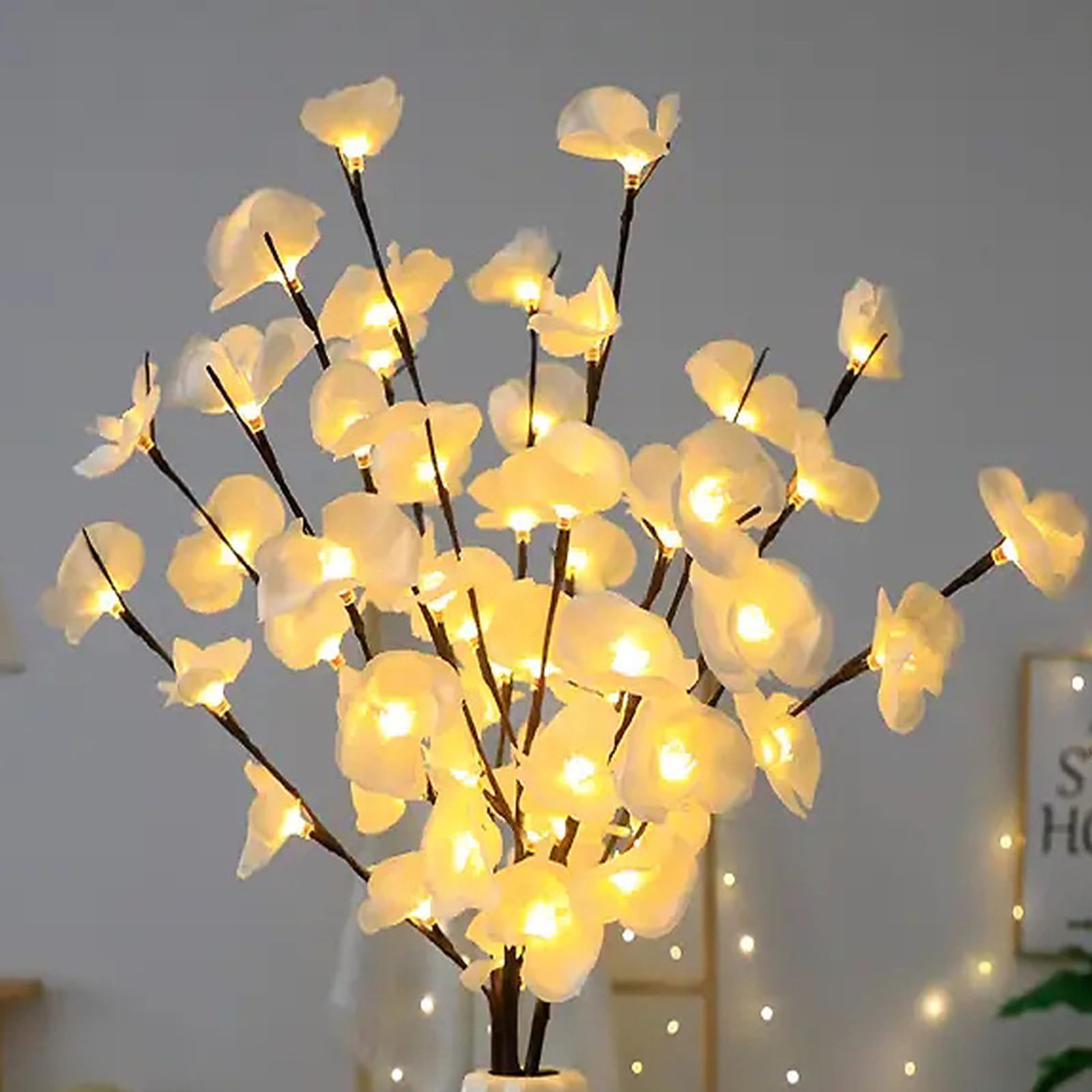 Guozyly Lichterzweige Dekoleuchte, Künstliche Blumen Lichter, LED Baum Lichterzweig, Dekobeleuchtung für Innen Außen, Flexibles Baumlicht für Home Vase (A-1pc)