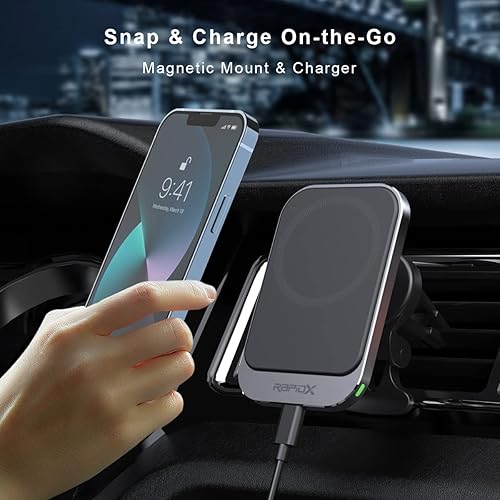 Miniatura 2 de RapidX Dashio MW1 - Soporte de ventilación para automóvil y almohadilla magnética de cargador inalámbrico, hasta 15 W, para iPhone 15141312 y más