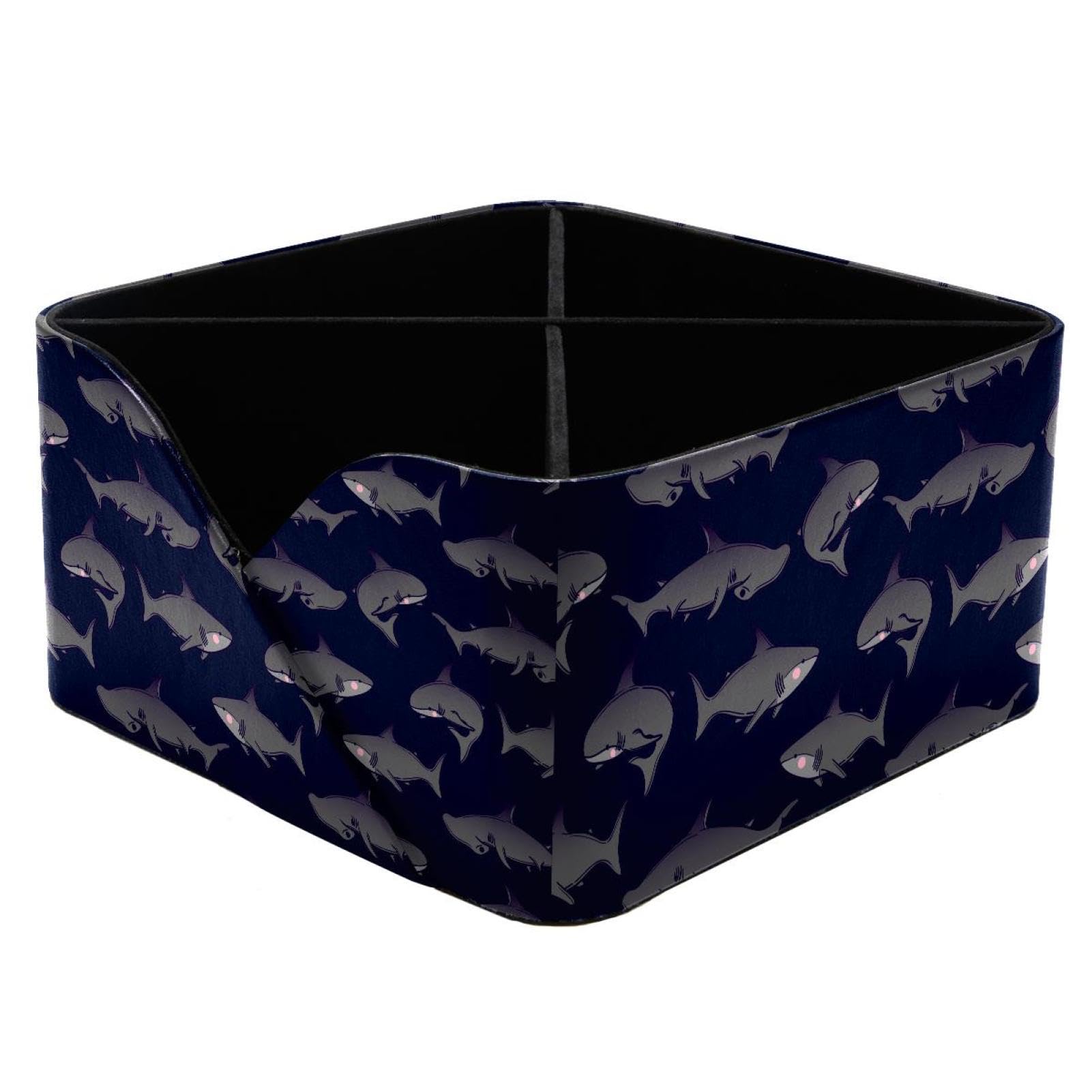 KengjuTesu Cute Sharks Desktop Organizer Pen Holder, Rectangular Pencil Cup for Office, Study and Makeup Stations