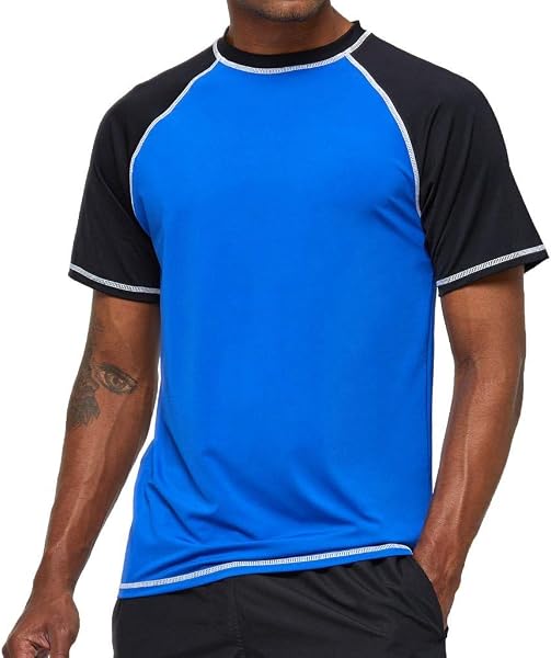 Arcweg Rashguard Mare Surf Uomo Maniche Corte Protezione Solare UV UPF 50+ Asciugatura Veloce Maglia Anti UV Pescs Stile Sciolto Elastica Maglietta Piscina - 2