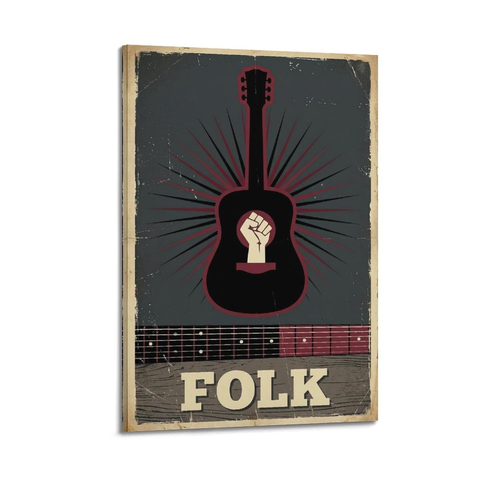 Okngb Frame-Style Vintage Retro Protest Song Folk Music Acoustic Guitar Poster Decorative Painting Canvas Art Picture 20X30inch(50X75cm)
