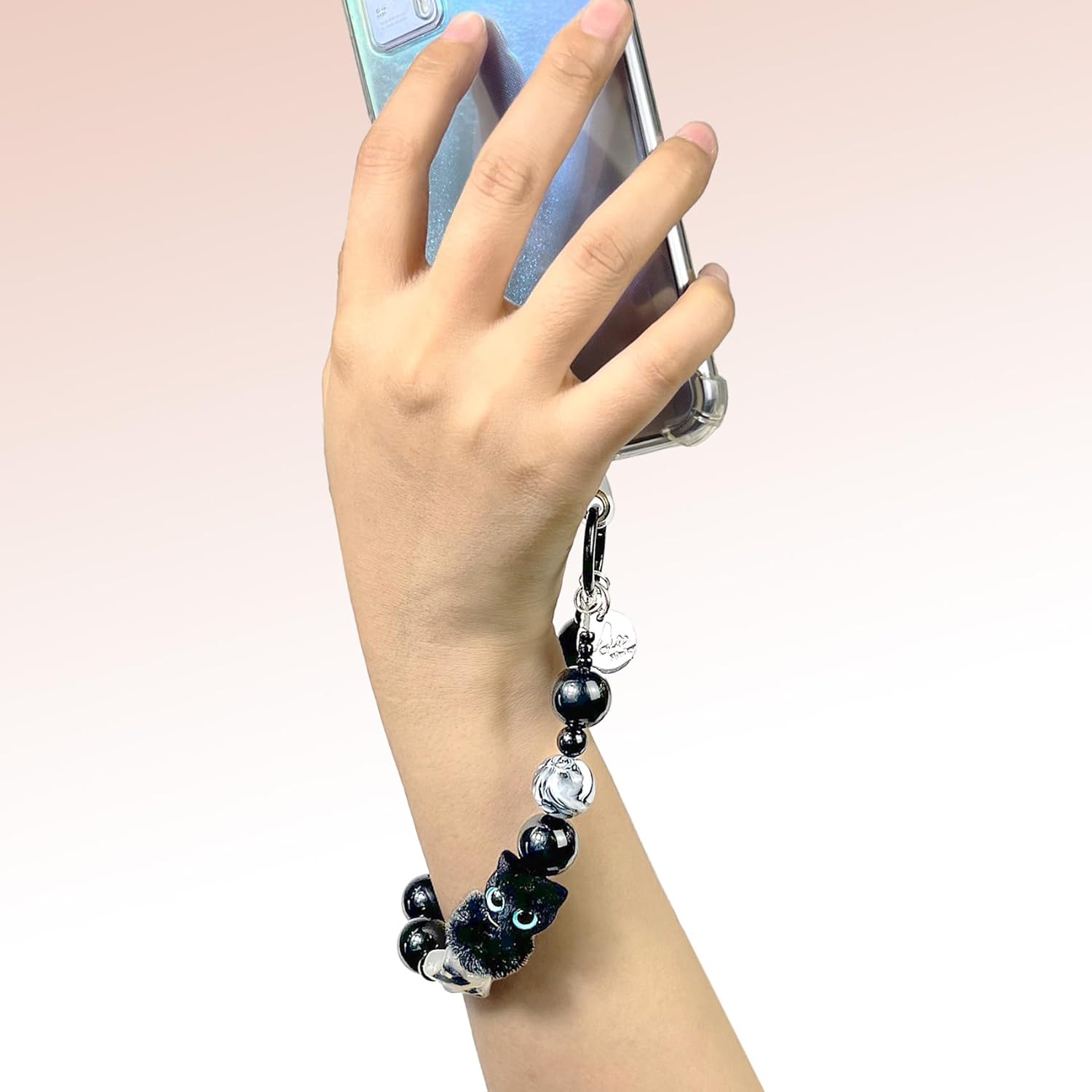 BB FUN HOUSE Phone Wrist Strap Crystal Amber Butterfly Black Cat Charm Keychain Hand Bracelet Sparkling Wristlet for Women - Image 4