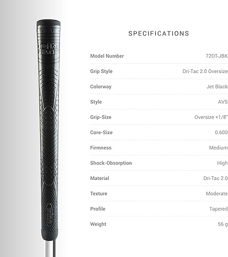 Miniatura 3 de WINN DRI-TAC 2.0 - Agarre de golf de gran tamaño, sensación pegajosa, absorbe la humedad, absorción de impactos, tecnología AVS para un rendimiento