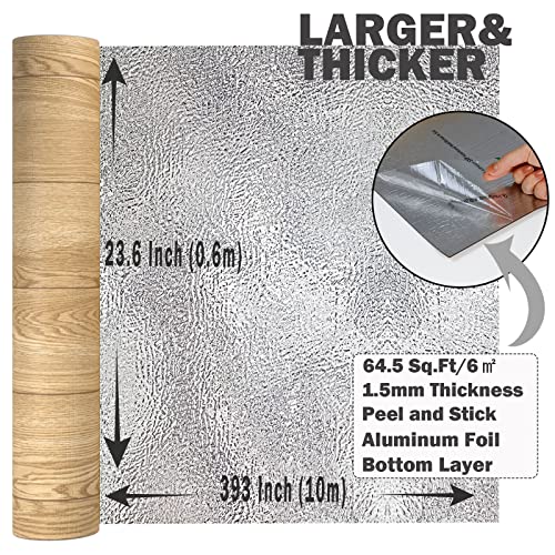 Oxdigi Peel and Stick Vinyl Flooring Roll 23"x 393"/64 Sq.Ft, Thicken Self Adhesive Vinyl Floor Tiles Wood Plank Flooring Waterproof Wear-Resistant for Any Room, Easy DIY Floor Coverings, Nature Wood