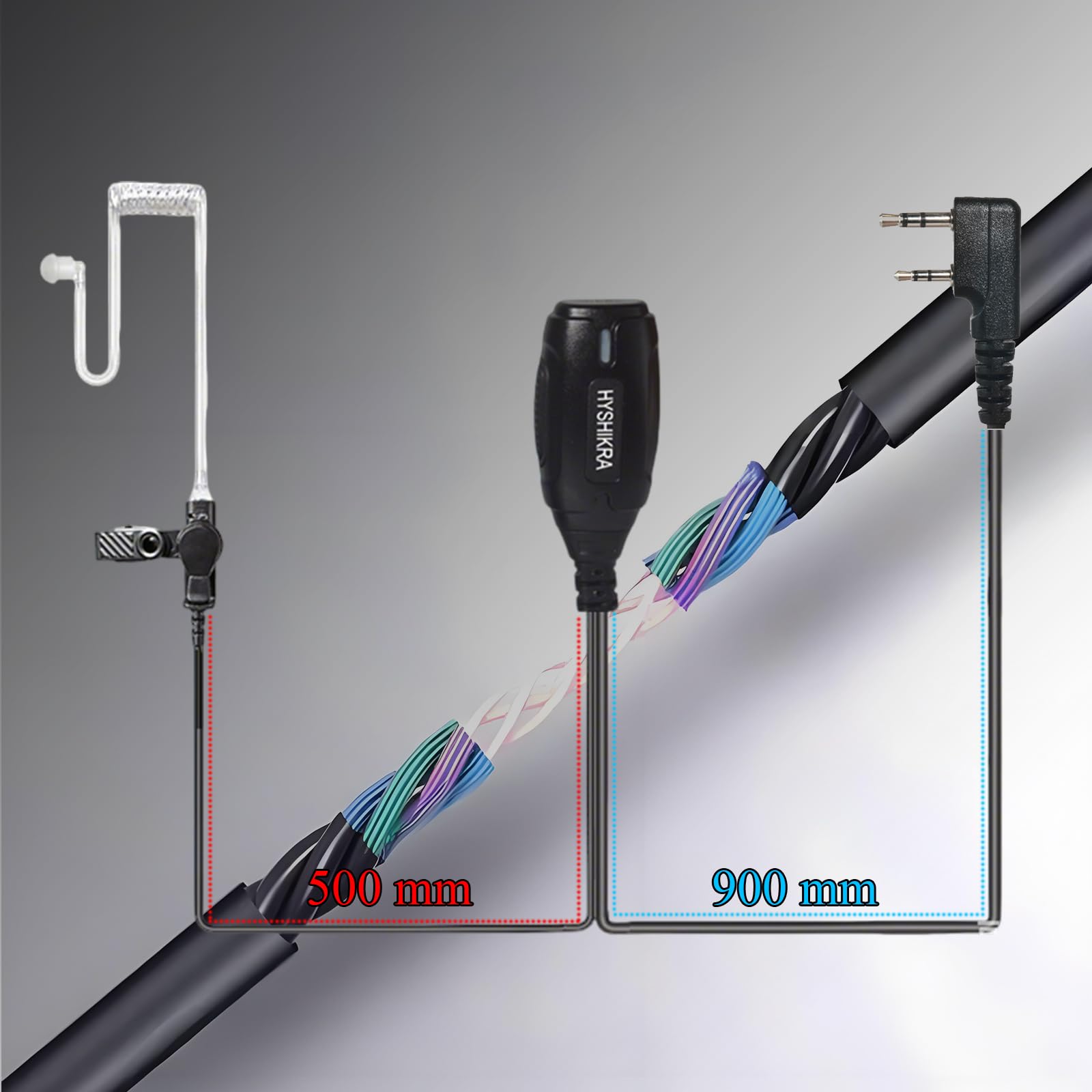 Cuffia con microfono 2 pin con pulsante PTT grande, compatibile con Kenwood eSnic Baofeng UV-5R Auricolare per radio bidirezionale per guardie del corpo di sicurezza (Tubo acustico, 1)