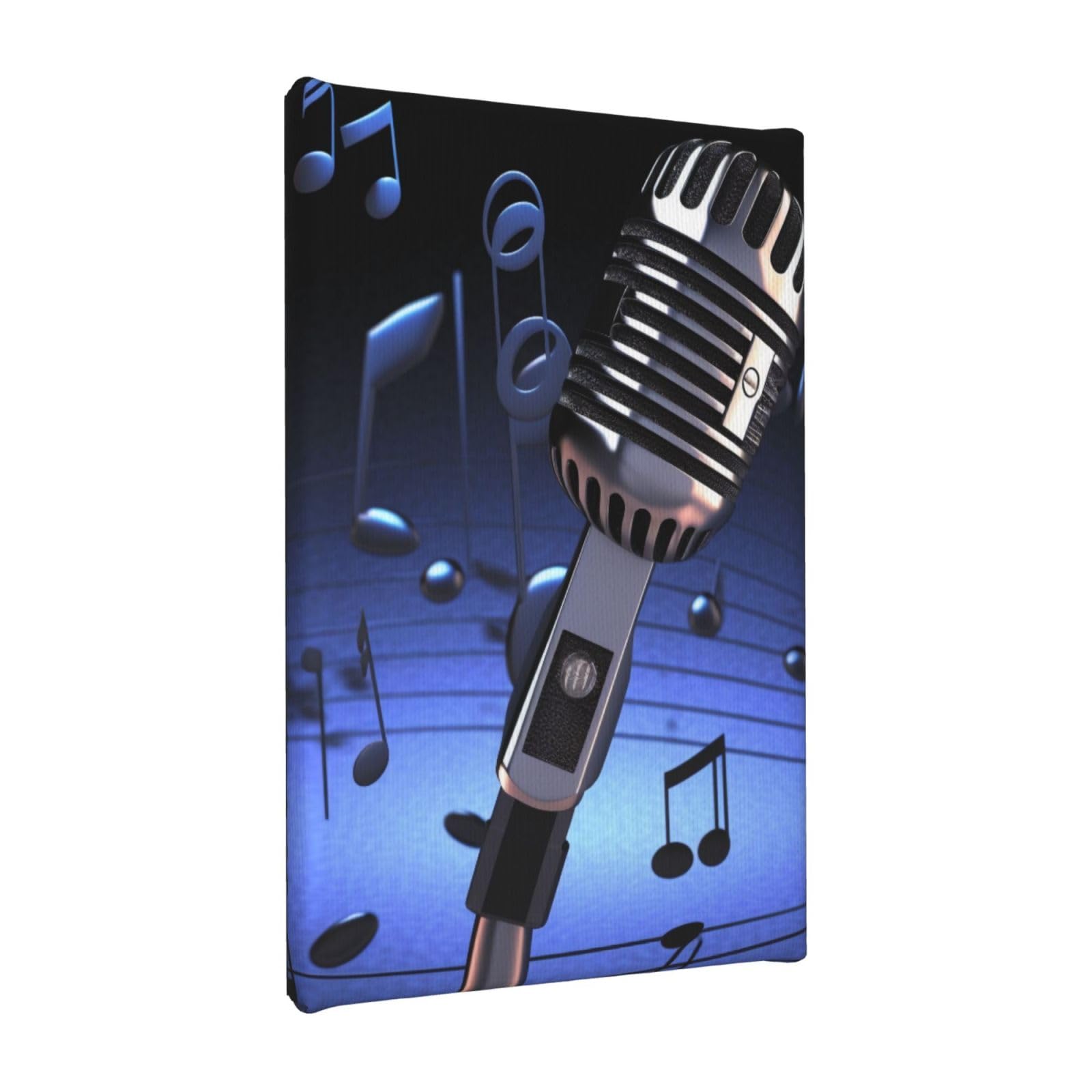 YKLJG Microphone with Music Notes Printed Wall Art Canvas Painting 20x30 CM Wooden Framed Picture Painting Artwork Prints for Bedroom Kitchen Home Office Decor