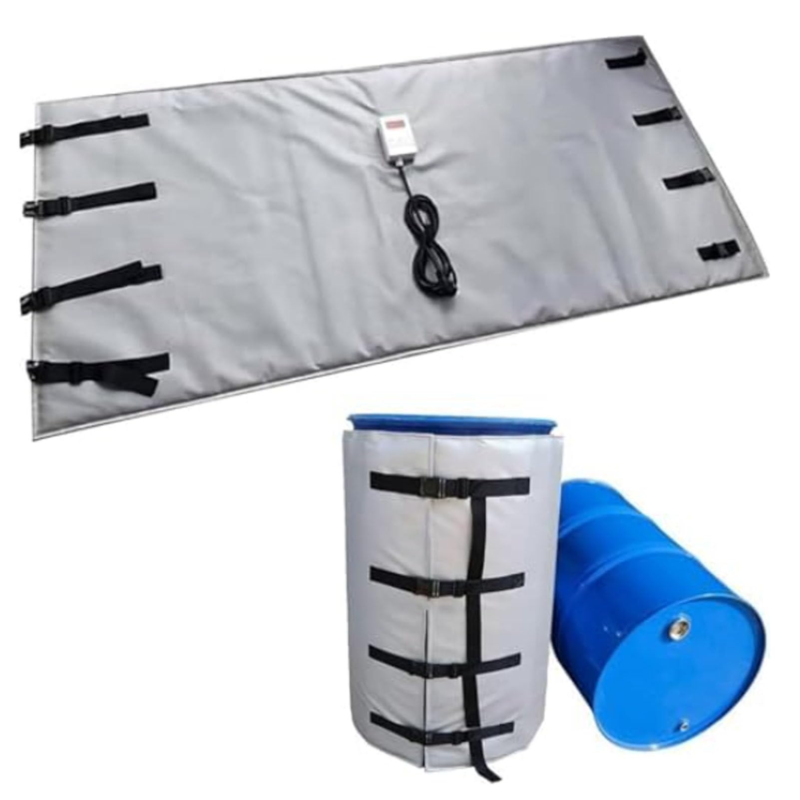 MRVAKDYDI Oil Barrel Heating Blanket, Drum Heating Blanket, Waterproof Fast Heating, Adj Temp, 55/275 gallon, Black/Grey(Grey,55Gallon/200L)