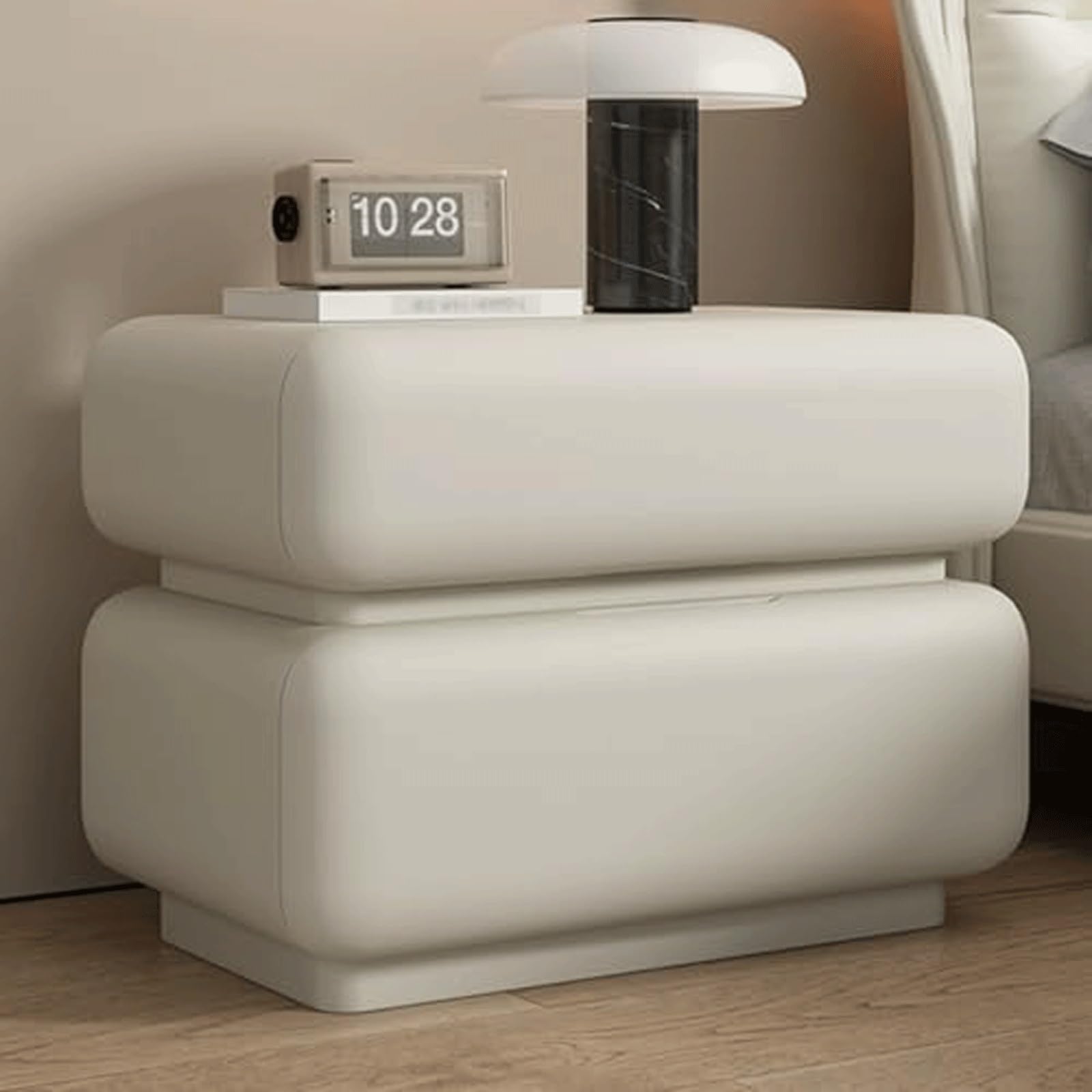 SXZenSpace Luxury Nightstands Modern Wooden Bedside Table Pu Leather Finish Cabinet with Drawers No Installation Required Side Table(White,40cm)