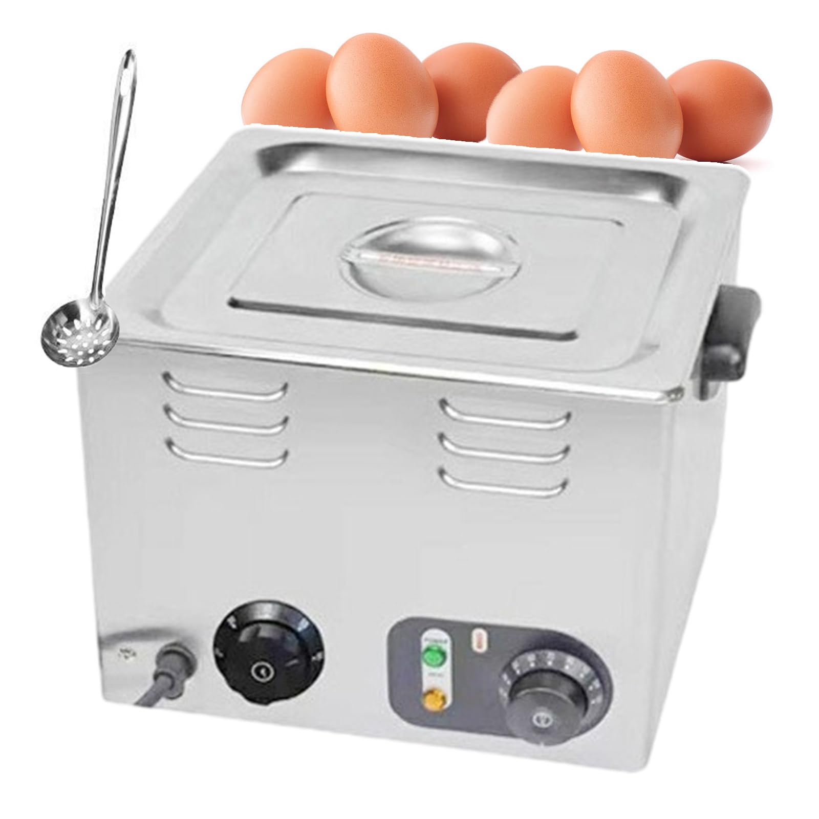 Cuiseur à œufs électrique à source chaude (avec 1/passoire) pour usage commercial et domestique, machine à pocher les œufs automatique 6L Pro Machine de cuisson des œufs, temps et température réglab