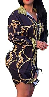 Women's Sexy Floral Print Simple Button Down Long Sleeve Collar Loose T-Shirt Blouse Tops Mini Dress - coolthings.us