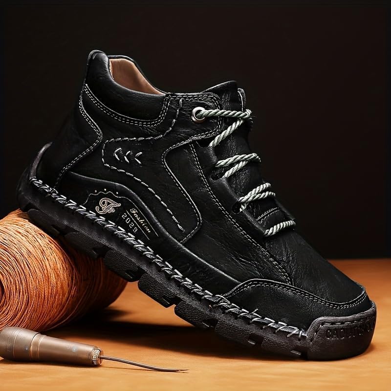 Men's casual leather shoes ankle Chukka boots men's sewn leather lace up ankle boots men's mid top walking driving shoes2