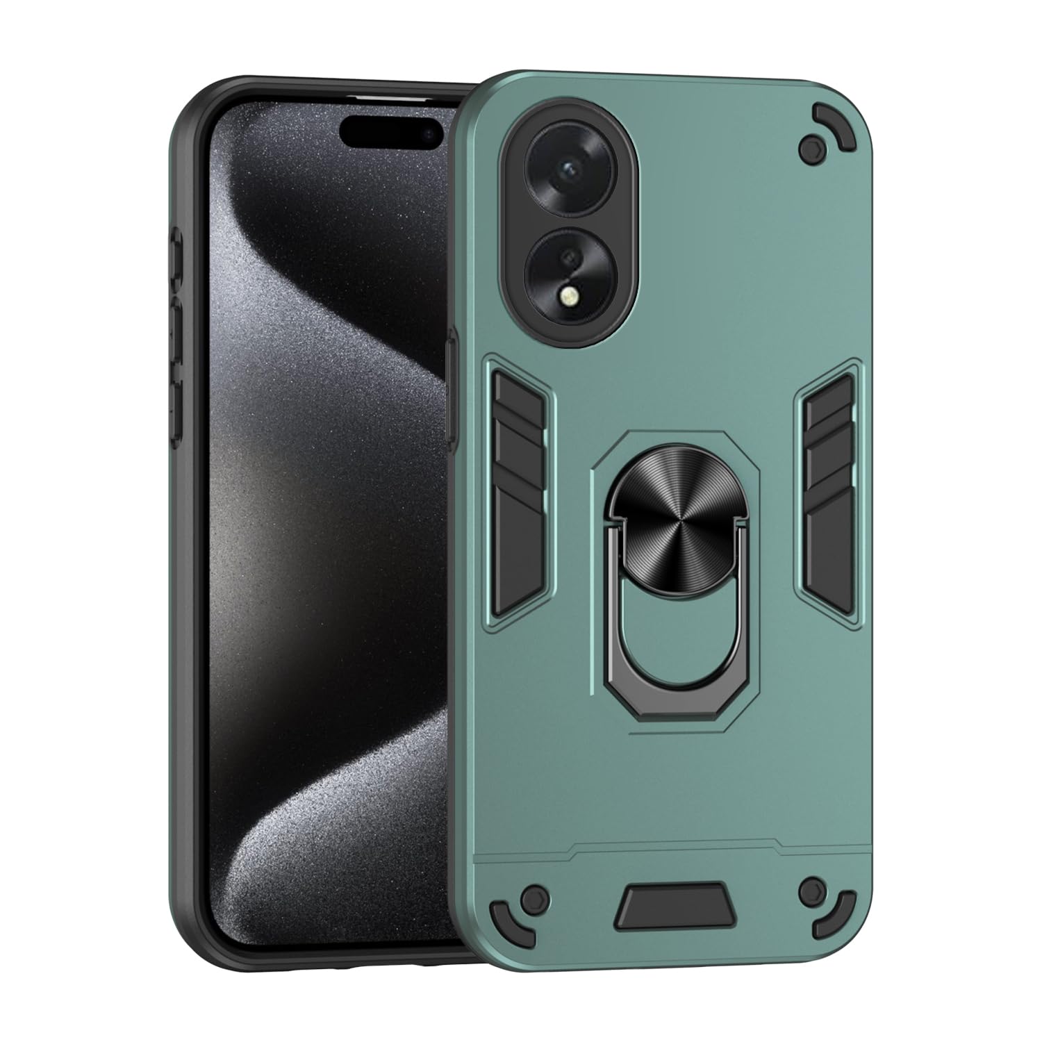 Compatible with Oppo A38 4G Case,Compatible with Oppo A18 4G Built-in Bracket Car Magnetic Shockproof and Anti-Drop Phone Case Cover Green