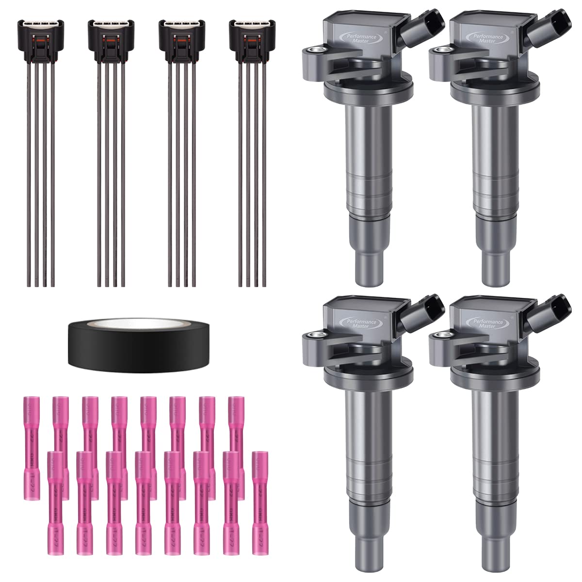 Set of 4 Ignition Coils Pack &amp; Pigtail Connector Wiring Harness Kit Compatible with Chevrolet Toyota Pontiac Prizm Corolla Vibe 1.8L L4 Replacement for UF247 UF315 C1249