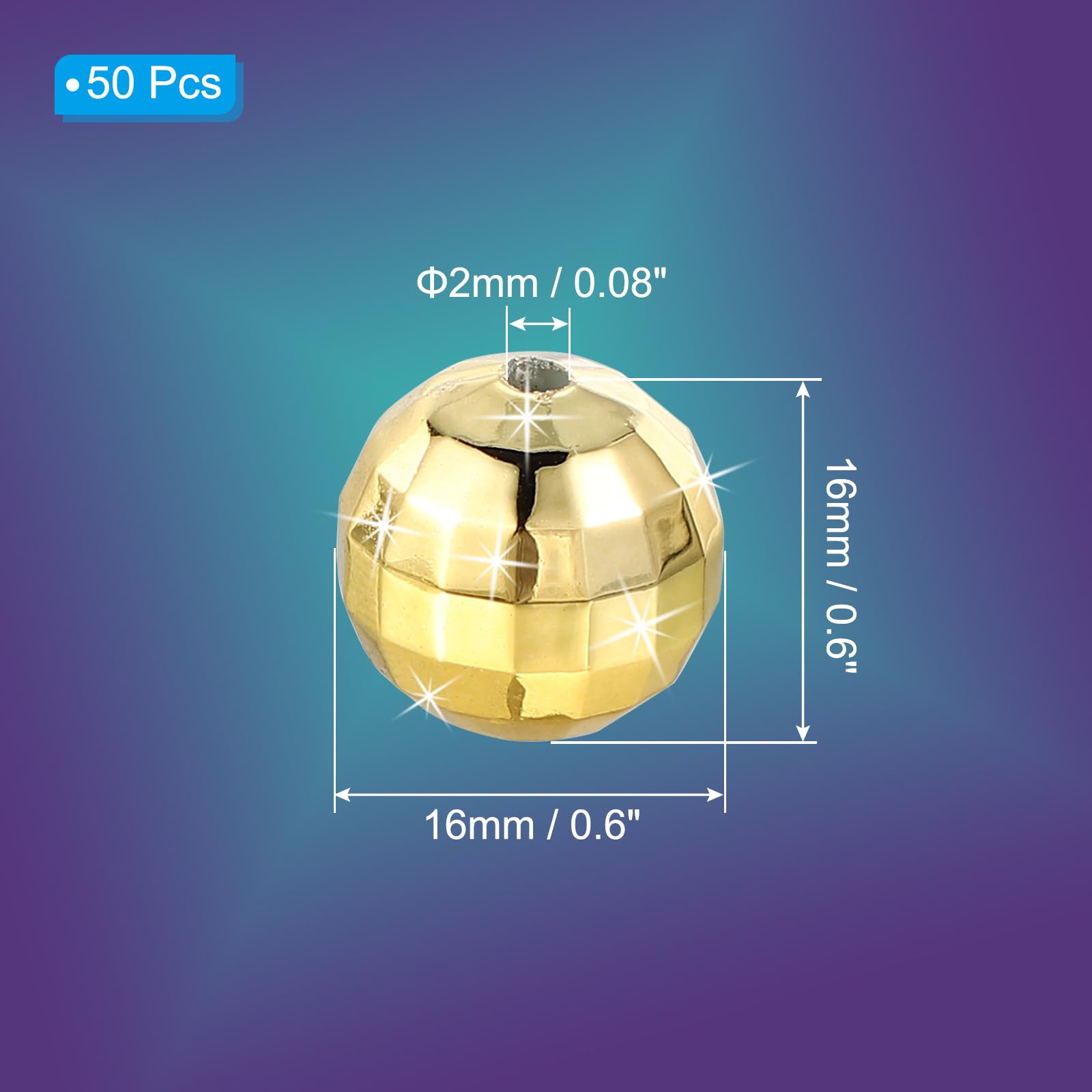 PATIKIL Disco Ball Beads, 50 Pcs 16mm Reflective Round Acrylic Mirror Ball Charm for Decoration DJ Party DIY Crafts Gold Tone - Image 2