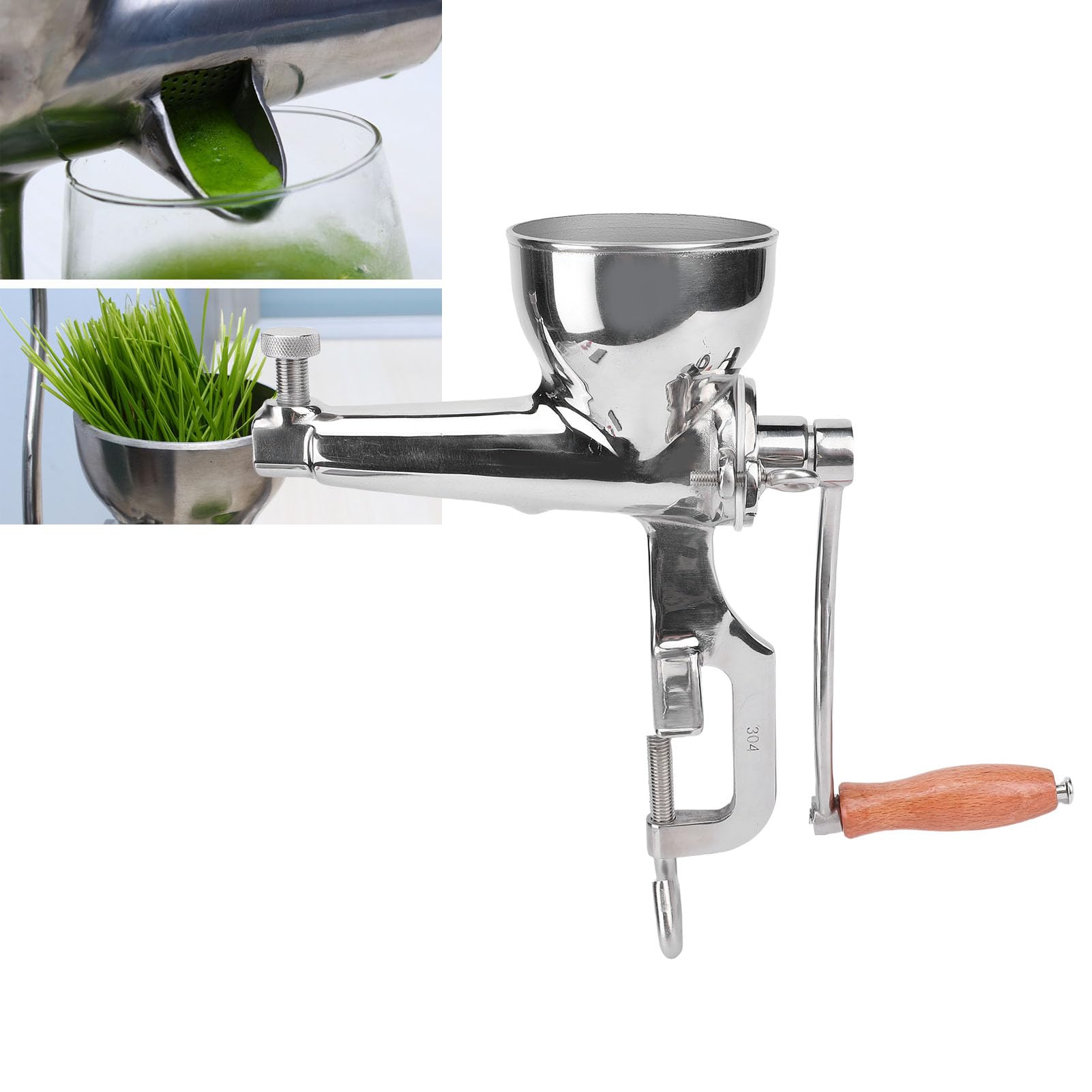 Fockety Estrattore di succo manuale per erbas di grano, estrattore di succo portatile a manovella in acciaio inossidabile resistente con morsetto da scrivania, spremiagrumi manuale