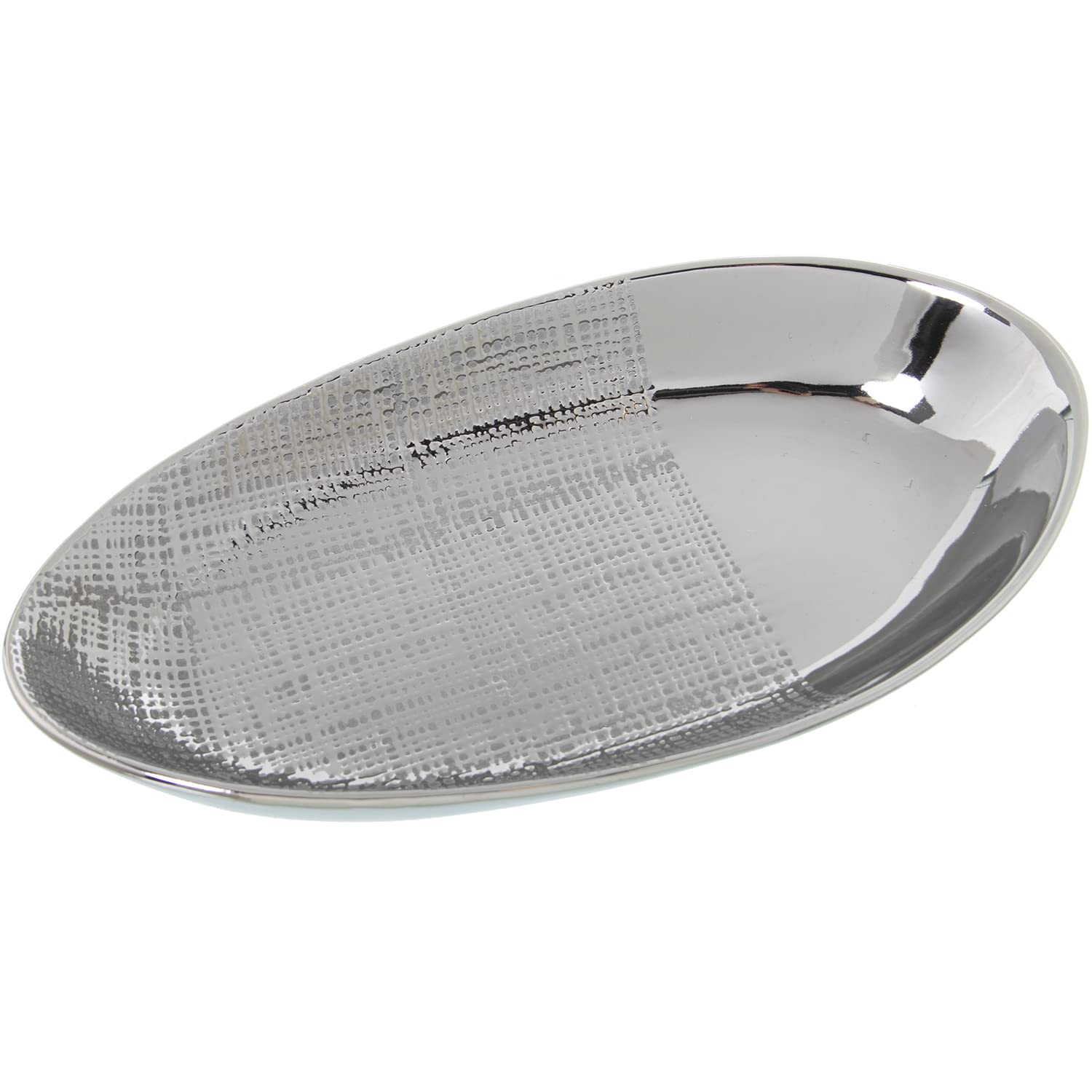 Coupe en céramique argentée 36x20cm, objet d'artisanat d'art luxe