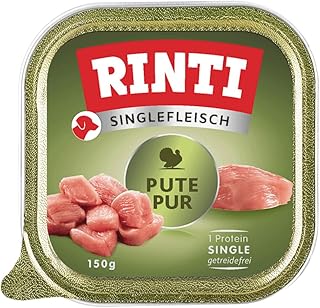 Rinti - Singlefleisch | Nassfutter für Sensible, ausgewachsene Hunde mit 100% Putenfleisch. Alleinfutter in Schälchen ohne Getreide, Kohlenhydrate und künstliche Zusätze | 10x150g Pute Pur product image