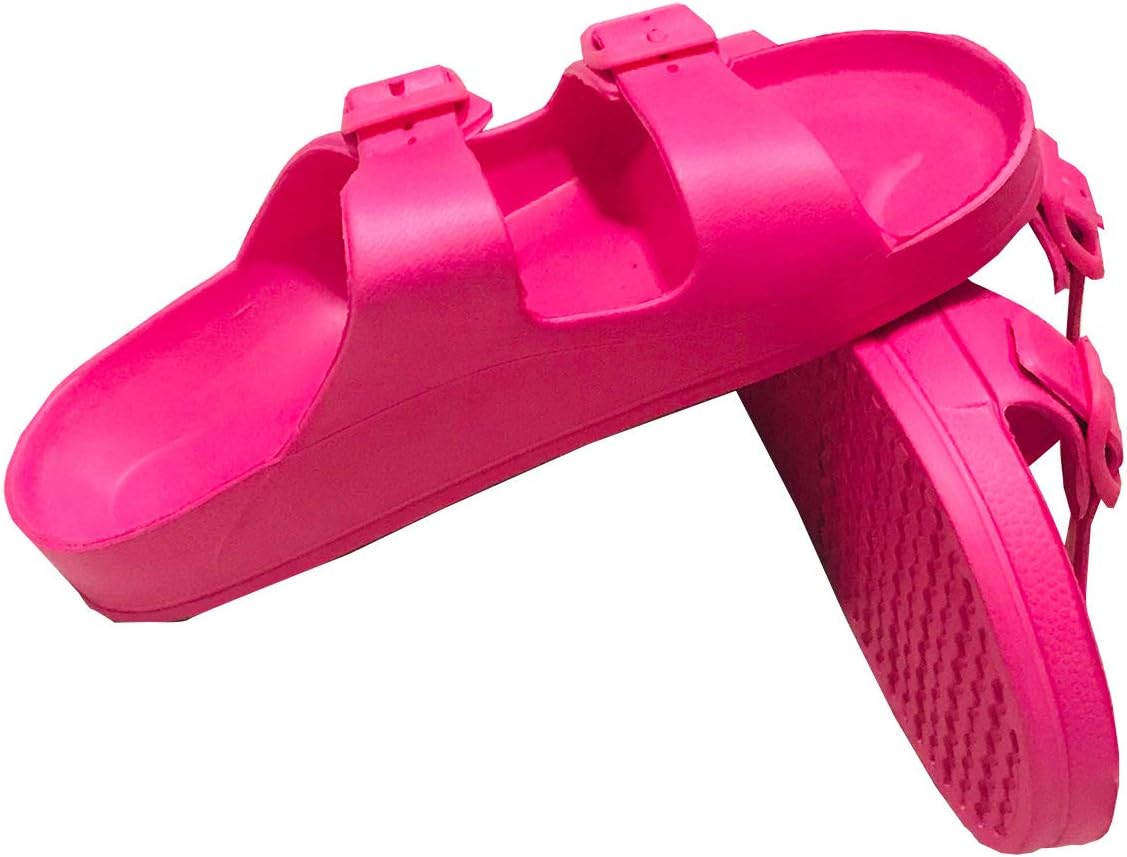 Men's Women's Comfort Slides Double Buckle Adjustable EVA Flat Sandals Flip Flops Slippers (8 Women, Fuchsia)