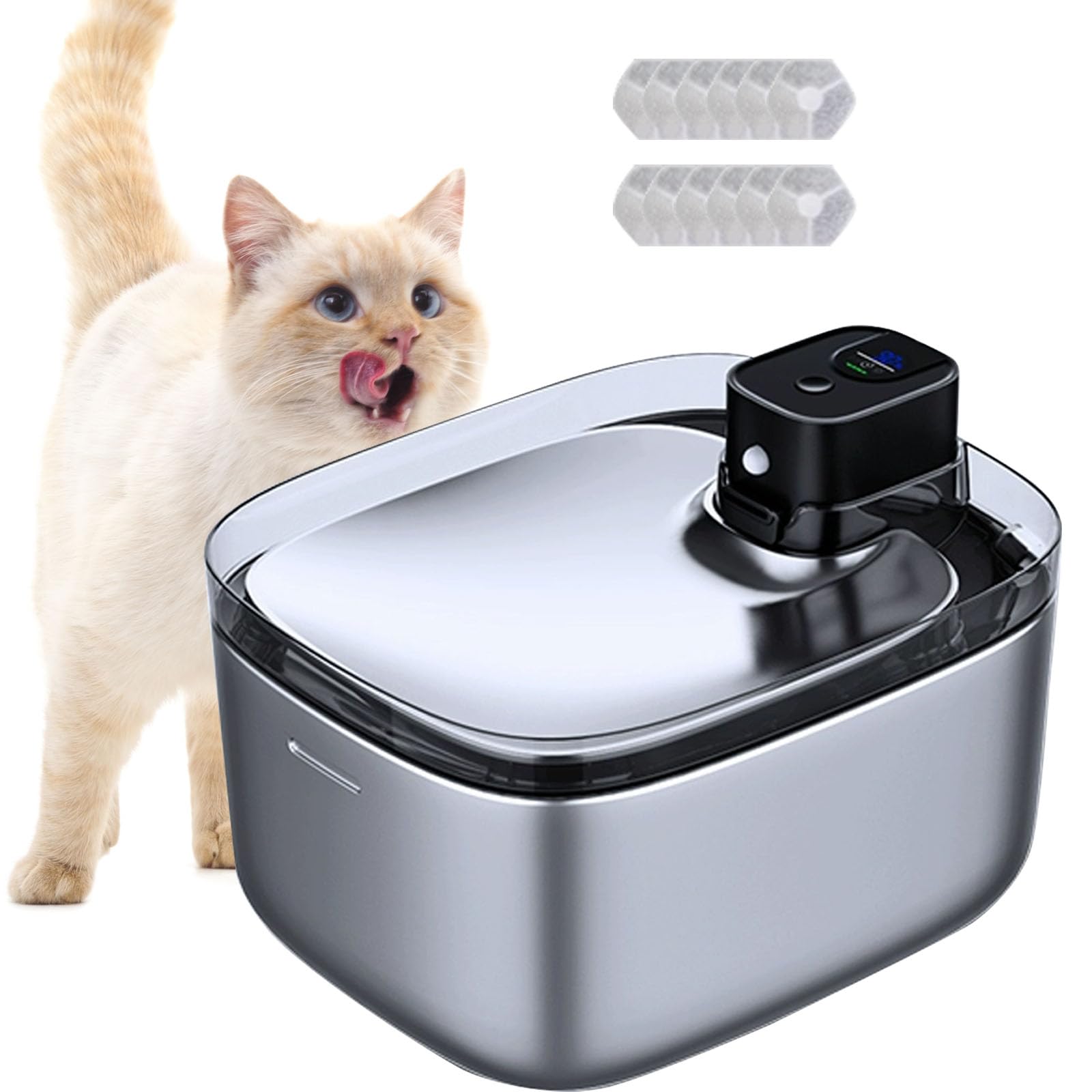 Fontanella per Gatti Senza Fili Acciaio, Fontanella per Cani A Batteria, Dispenser Acqua Animali con Filtri, 4.5L Fontana per Gatti Ultra Silenziosa