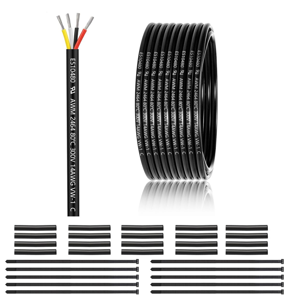 14 AWG 4 x 2.0 mm² 4 Core Cable 15 Metres, 14 AWG 4 Core Wire Made of Tinned Copper, PVC 14AWG 4 Core for DC 5V/12V/24V, LED Lighting, Extension Cable, Car etc., CE Certification