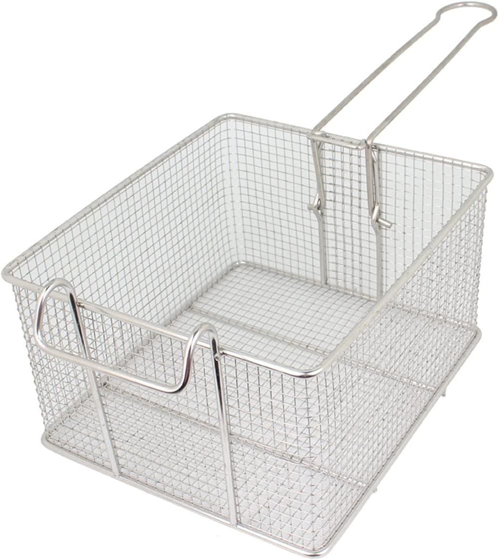 French Fry Chips Baskets Large Fry Basket with Handle Stainless Steel French Fries Basket Rectangular Electric Fryer Frying Basket for Hotels, Restaurants, Snack Bars Kitchen Cooking Tools