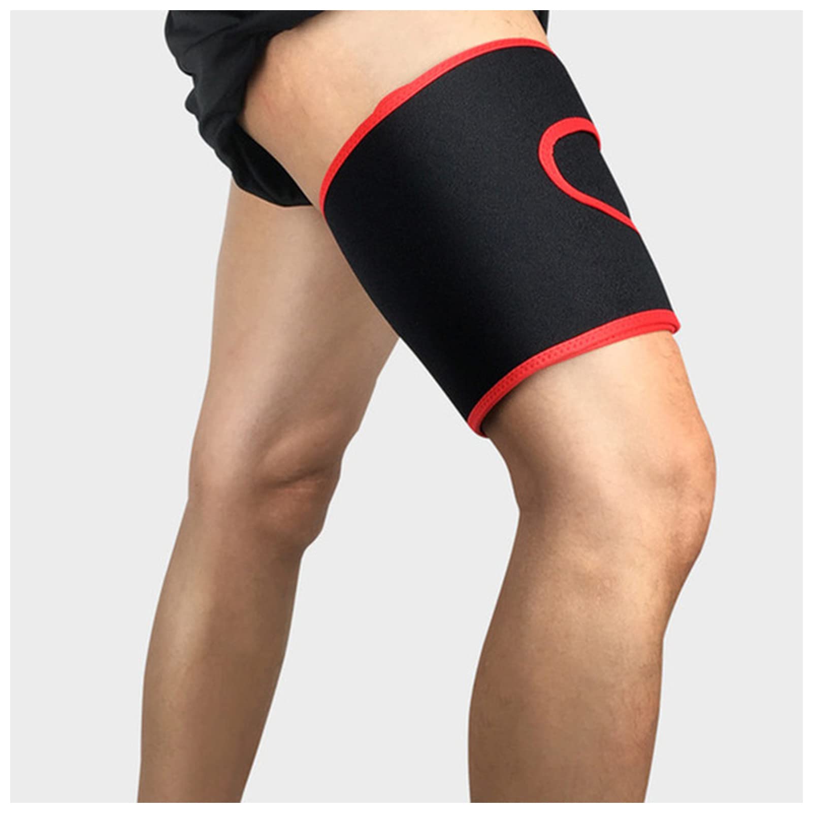 Gorsety kompresyjne na nogi, Ochraniacz na udo, regulowany ochraniacz kompresyjny, górna część nogi, rękaw, siłownia, fitness, odzież sportowa(Red)
