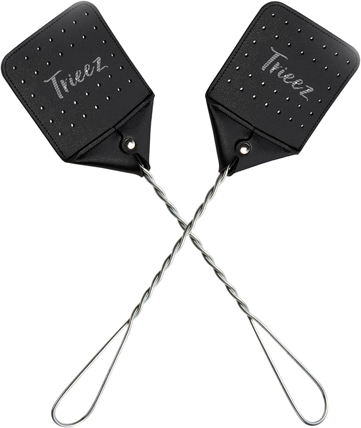 Trieez 2 Pack Sturdy Leather Fly Swatter - 17.5โ Heavy Duty Flyswatter with Durable Metal Handle, Rustic Bug Swatter for Flies, Bees, and More - Black