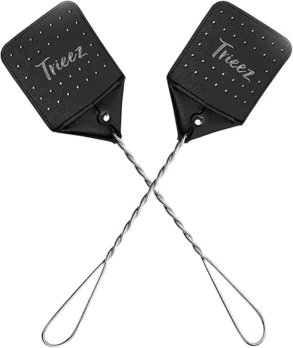 Trieez Matamoscas de cuero resistente de 17.5 pulgadas, matamoscas resistente con mango de metal duradero, matamoscas rústico para moscas, abejas y