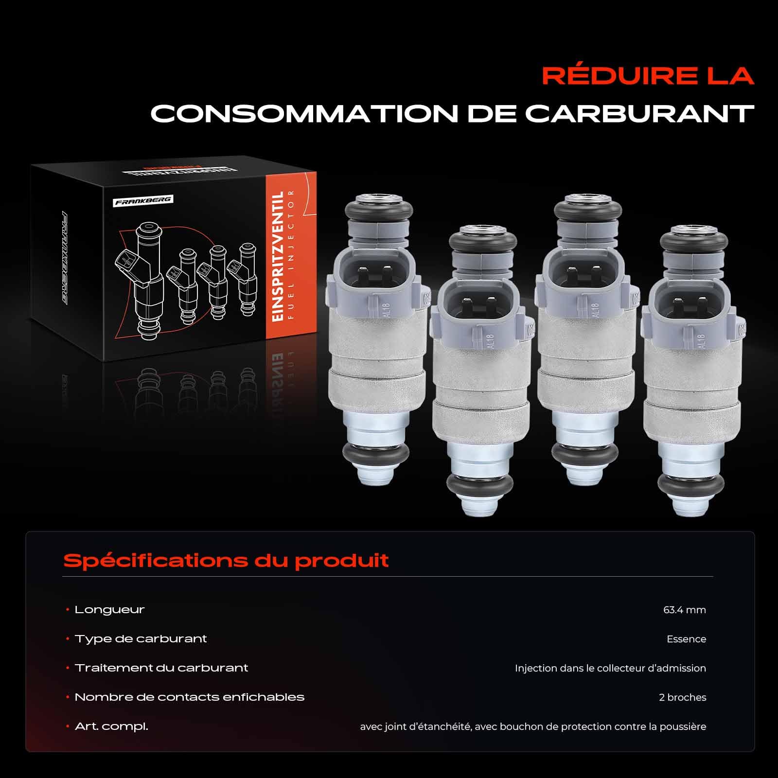 Frankberg 4x Buse d'injecteur de carburant 06A906031CT | Compatible avec: Altea XL 5P5 5P8, T.o.u.r.a.n 1T1 1T2, A3 8P1, Golf Plus 521 5M1, O.c.t.a.v.i.a II 1Z3, P.a.s.s.a.t 3C2