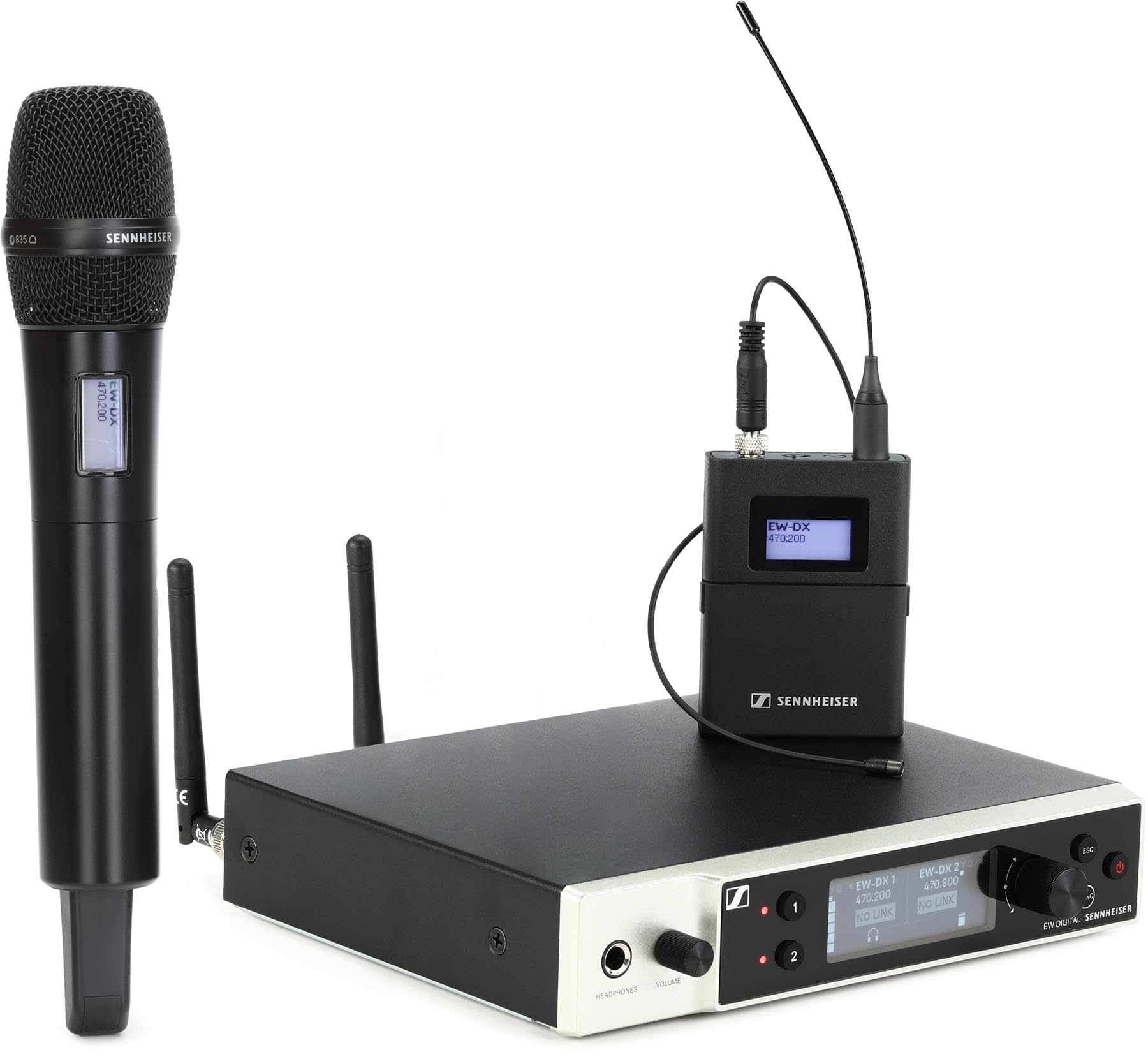 EW-DX MKE 2/835-S Combo Wireless Handheld and Lavalier Microphone System - Q1-9