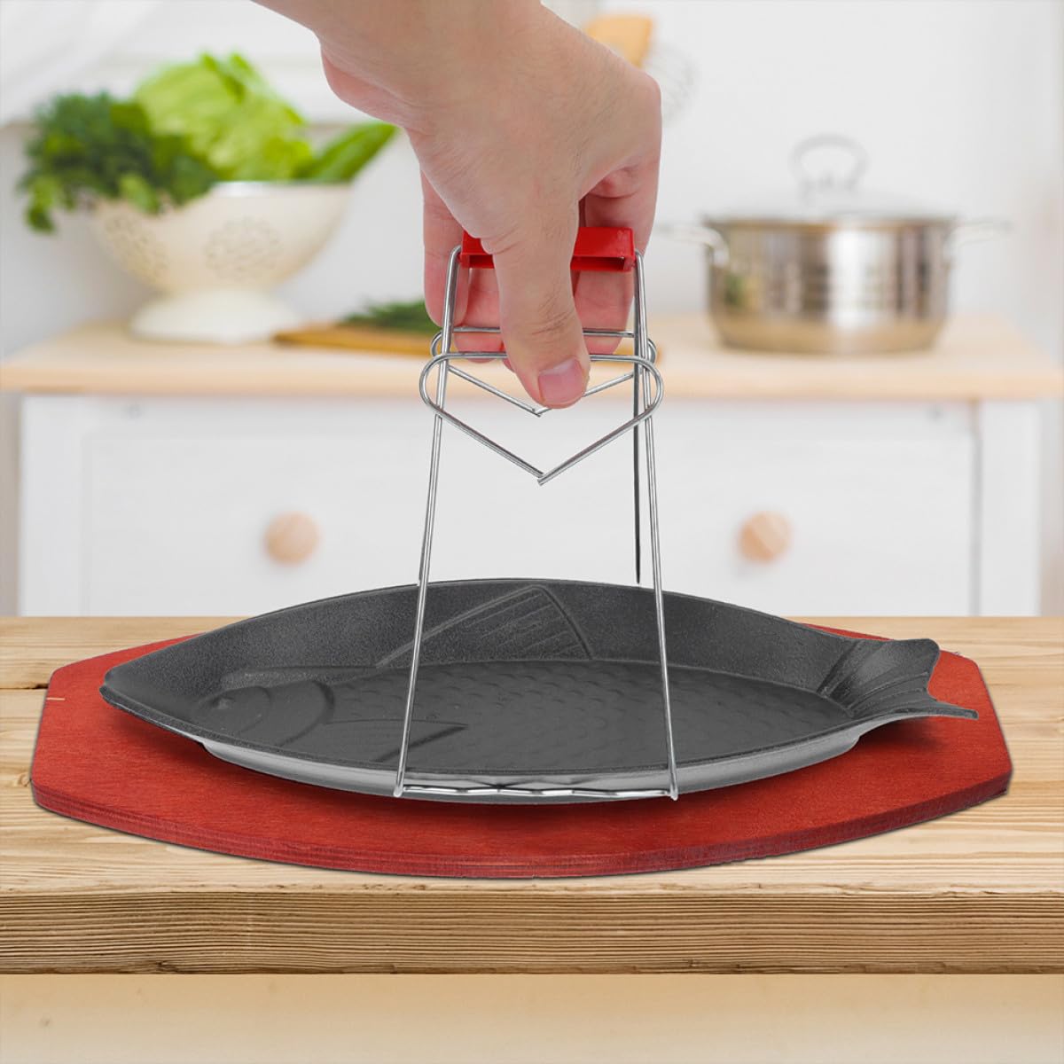 Poêle à Griller en Fer Plateau de Cuisson de Poisson, Design Compact et Facile à Ranger pour Steak et Barbecue Maison