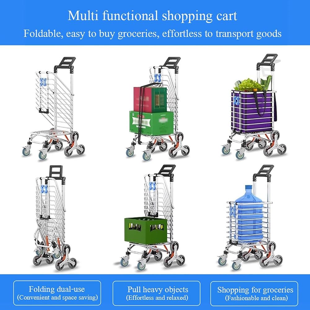 Treppensteiger Trolley mit Doppel Sicherheitsverriegelung, Robuster Klappbarer Transportwagen, 30mm Aluminium Rahmen & PU Räder für Einkäufe, Koffer und Logistik Purple Without Lid
