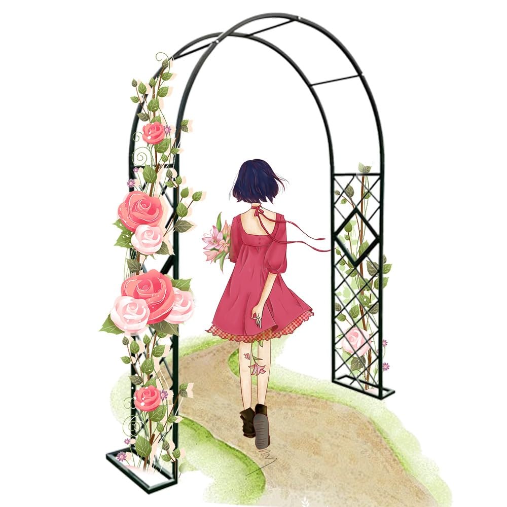 Pergolato da Giardino Alto 230 cm, Archi da Matrimonio per Cerimonie all'aperto, Traliccio in Metallo per Piante rampicanti, Rose, Facile da Montare (Verde, 220x230 cm/7,2 Piedi x 7,5 Piedi)