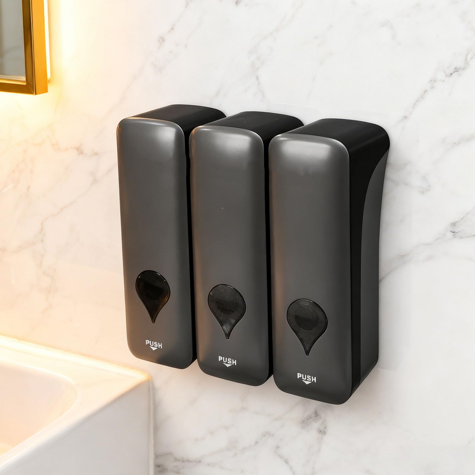 Dispensador de jabón líquido montado en la Pared de 3 cámaras para baño, Hotel, Material ABS Duradero, 200 ml por Botella, Negro