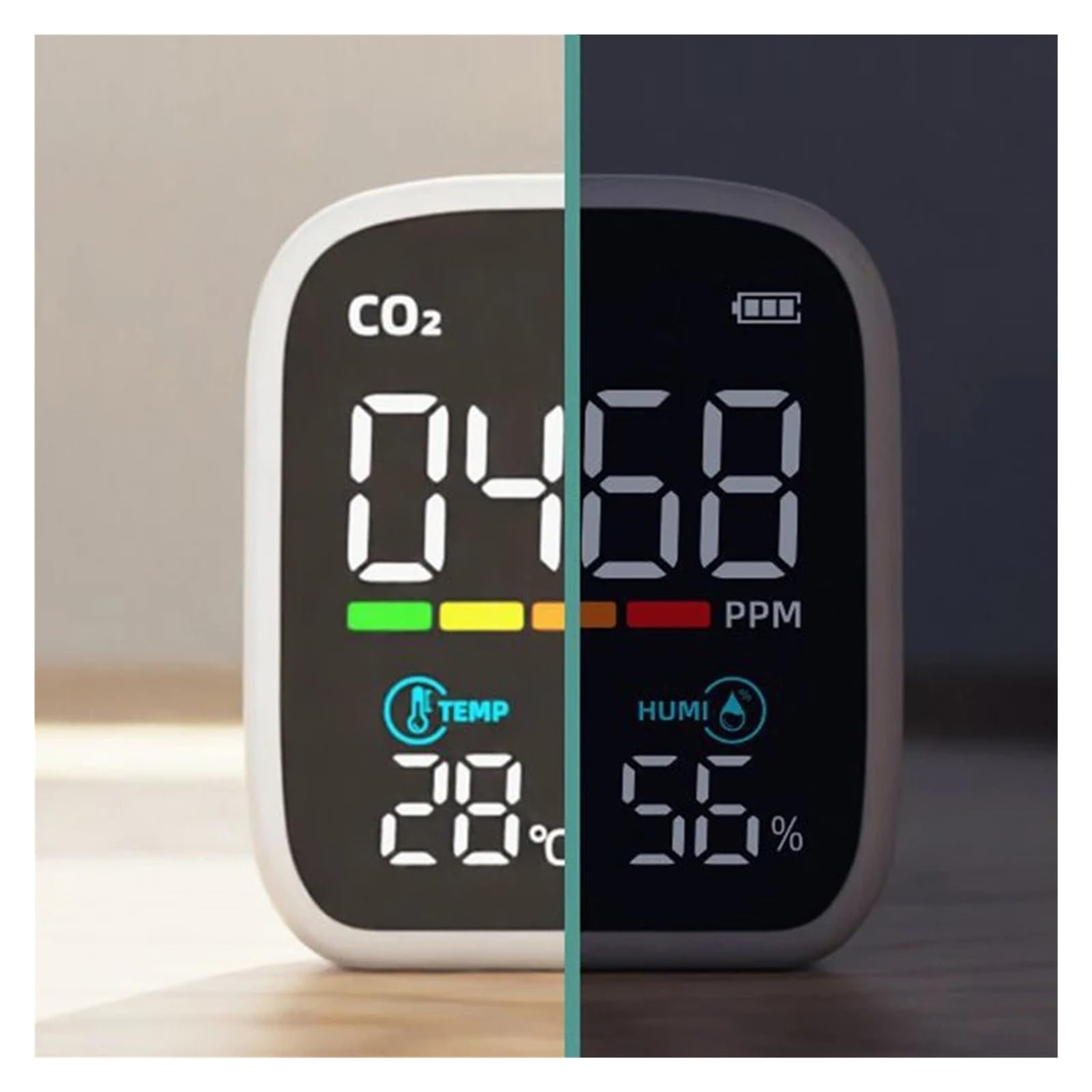Misuratore Qualità dell'aria, Monitor CO2 Monitor anidride carbonica 400-5000PPM Sensore NDIR Monitor a qualità 'aria 70 * 84 * 35 mm per Casa Cucina Ufficio Auto(3 in 1)
