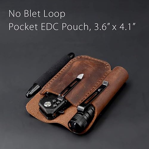 Miniatura 10 de diodrio EDC Funda organizadora de cuchillos de cuero con lazo para bolígrafo, cuero de grano completo, castaño