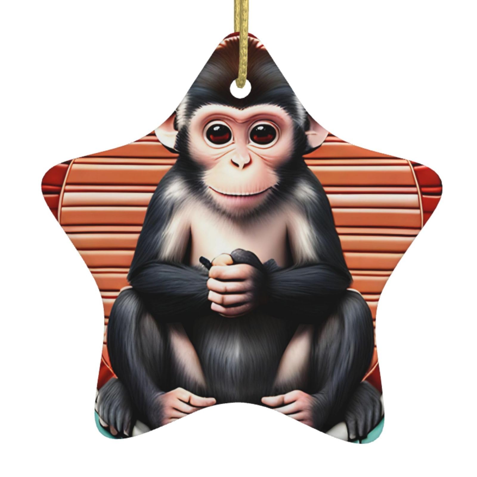 The Silent Monkey Christmas Ceramic Star Pendant with Punched Holes and Gold Wire Rope, Christmas Tree Home Decoration