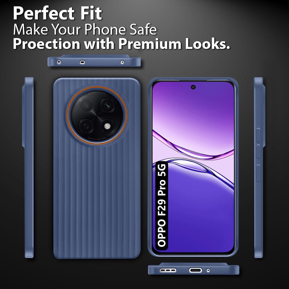 Image of Fashionury Ring Line Beam Design Back Case for Oppo F29 Pro 5G | Ring Line Camera Protection | Vertical Beam Bump Protection | Rubberised Back Case for Oppo F29 Pro 5G (Blue)