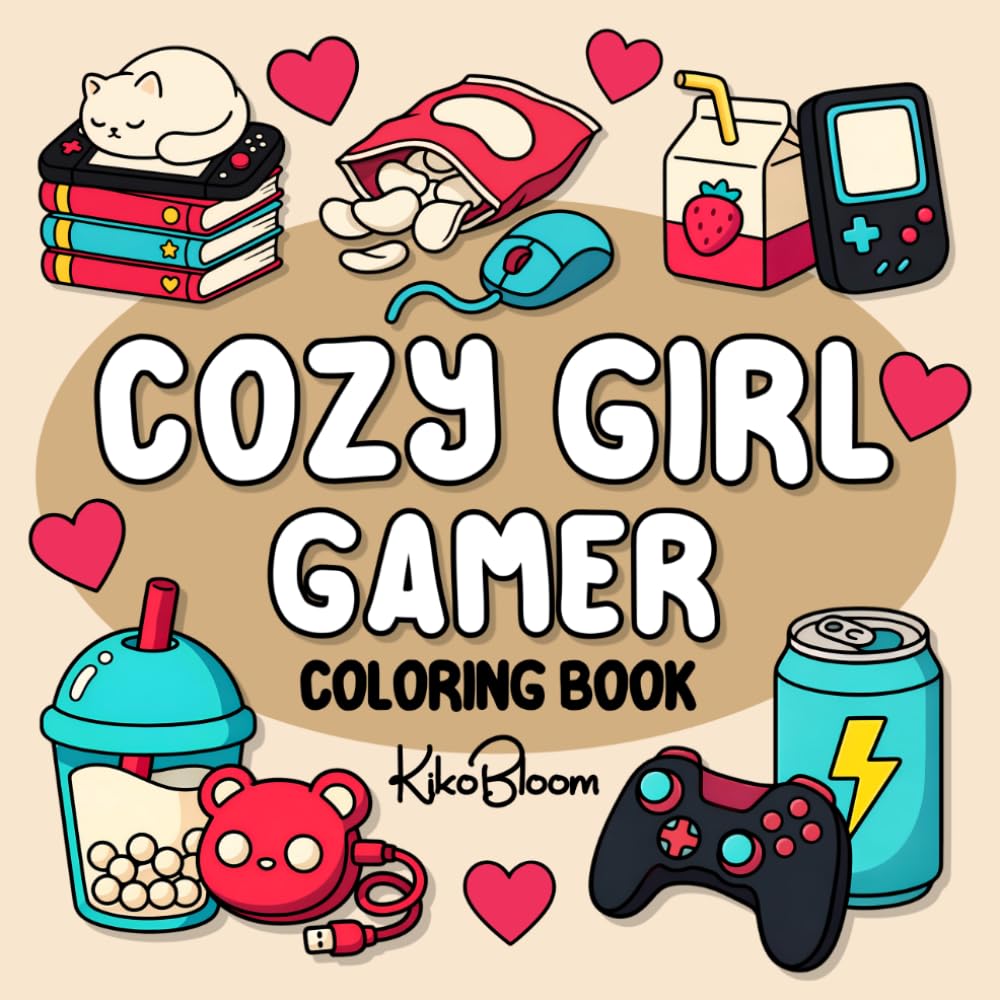 Cozy Girl Gamer: Bold and Easy Hygge Inspired Designs for Stress Relief with Simple Illustrations of Cute Consoles, Gaming Setups, and Tasty Snacks for Adults & Teens