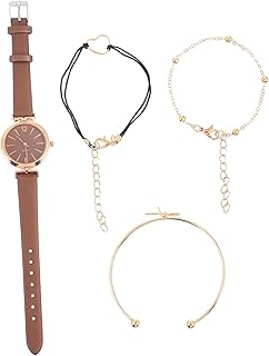 1 conjunto de pulseira de relógio de menina, conjunto de pulseiras femininas, conjuntos de lounge, relógio de pulso feminino, relógio de pulso feminino, relógio de pulso de quartzo, café, feminino, PU, relógio fashion, conjunto de lounge feminino, Café, 21.5X3CM, centímetro