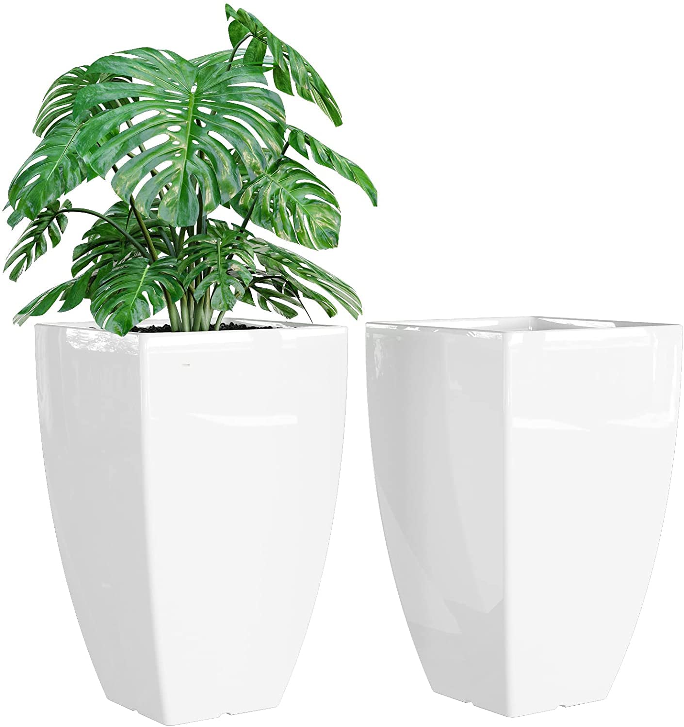 Lavish Craft Tall Metal Planters for Outdoor Plants Set of 2, Outdoor planters for Front Porch Balcony, Galvanized Iron 21 inch Large Planters for Outdoor Indoor Garden Patio (White)