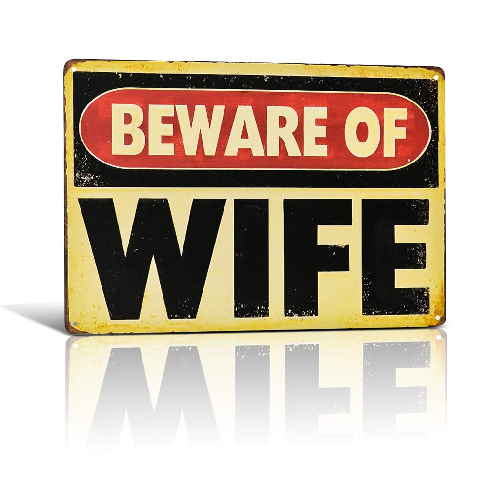 Targa In Metallo Vintage 'Beware Of The Wife' 20x10 Cm, Regalo Divertente Per Mamma, Decorazione Per Cucina