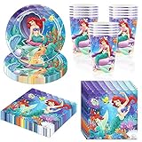 MSJEHQI Little Mermaid Party Supplies - Birthday Party Favors Includes Cups, Plates, Napkins for Mermaid Birthday or Baby Shower Decor