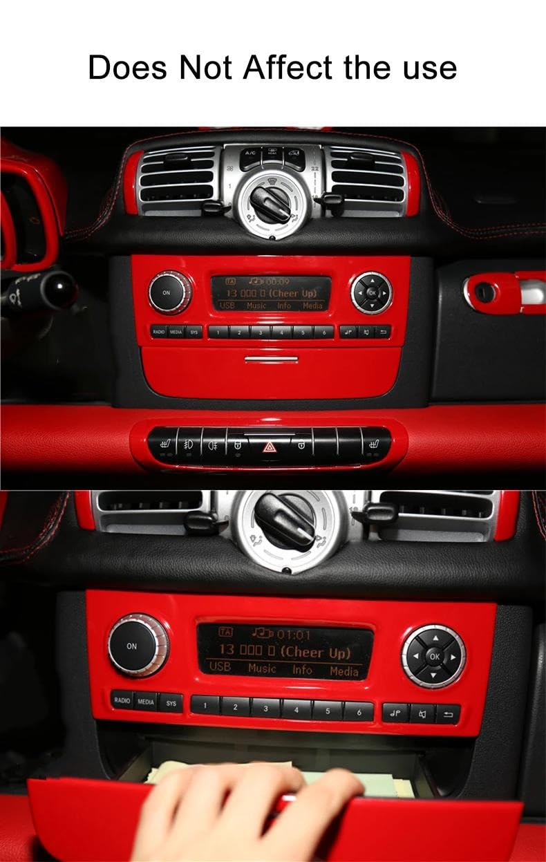 SKINII Interior Decorative per Mercedes per Smart per Fortwo 451 Adesivi Decorativi Protettivi Interni Rossi per Auto in Plastica ABS Auto Interterior Accessori(Center Console 3pcs 9)
