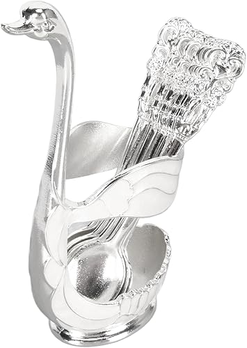 Juego de vajilla creativa de acero inoxidable, juego de vajilla de cisne plateado, soporte de base de cisne, cucharadita, juego de cucharas de café,