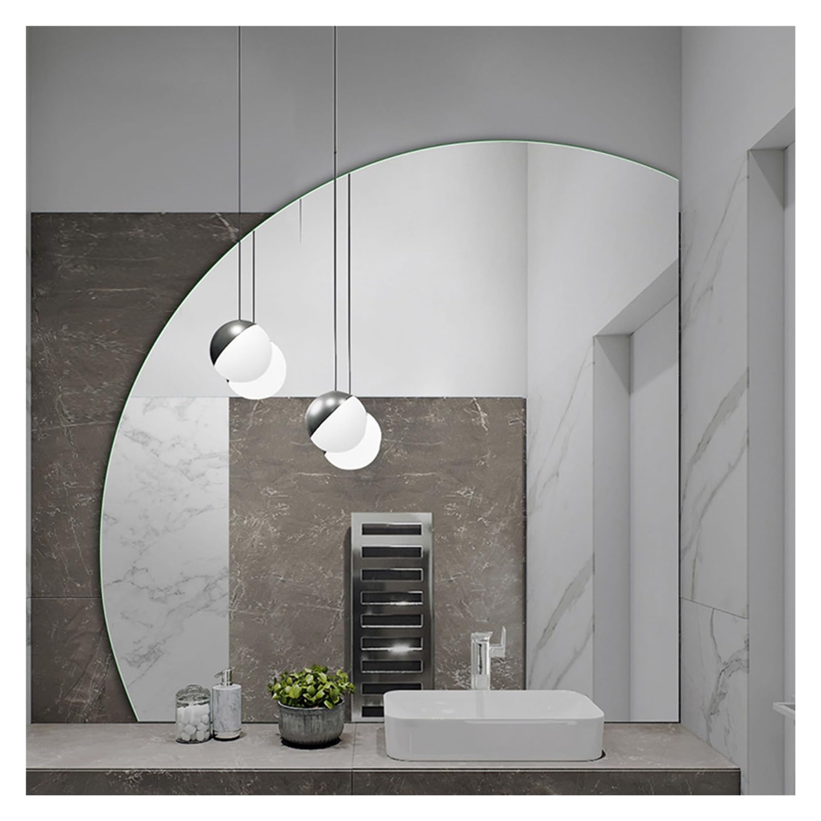 Miroir Demi-Rond pour Décoration Murale, Miroir De Vanité Mural, Anti-déflagrant De Sécurité, Miroir De Maquillage Demi-Cercle pour Salle De Bain, Salon, Chambre,(Right Cut,70cm/27.5in)