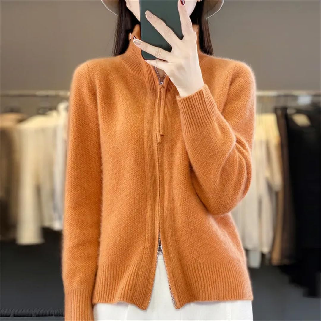Alloaone Cárdigan De Lana con Cremallera para Mujer, Suéter De Punto con Cuello Alto