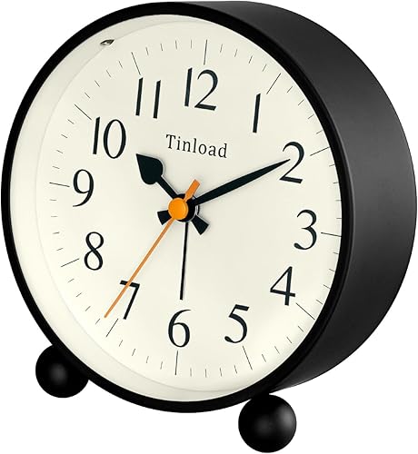 Miniatura 4 de Reloj despertador analógico retro vintage de 4.5 pulgadas, reloj pequeño súper silencioso sin tictac con luz manual, repetición, funciona con pilas,