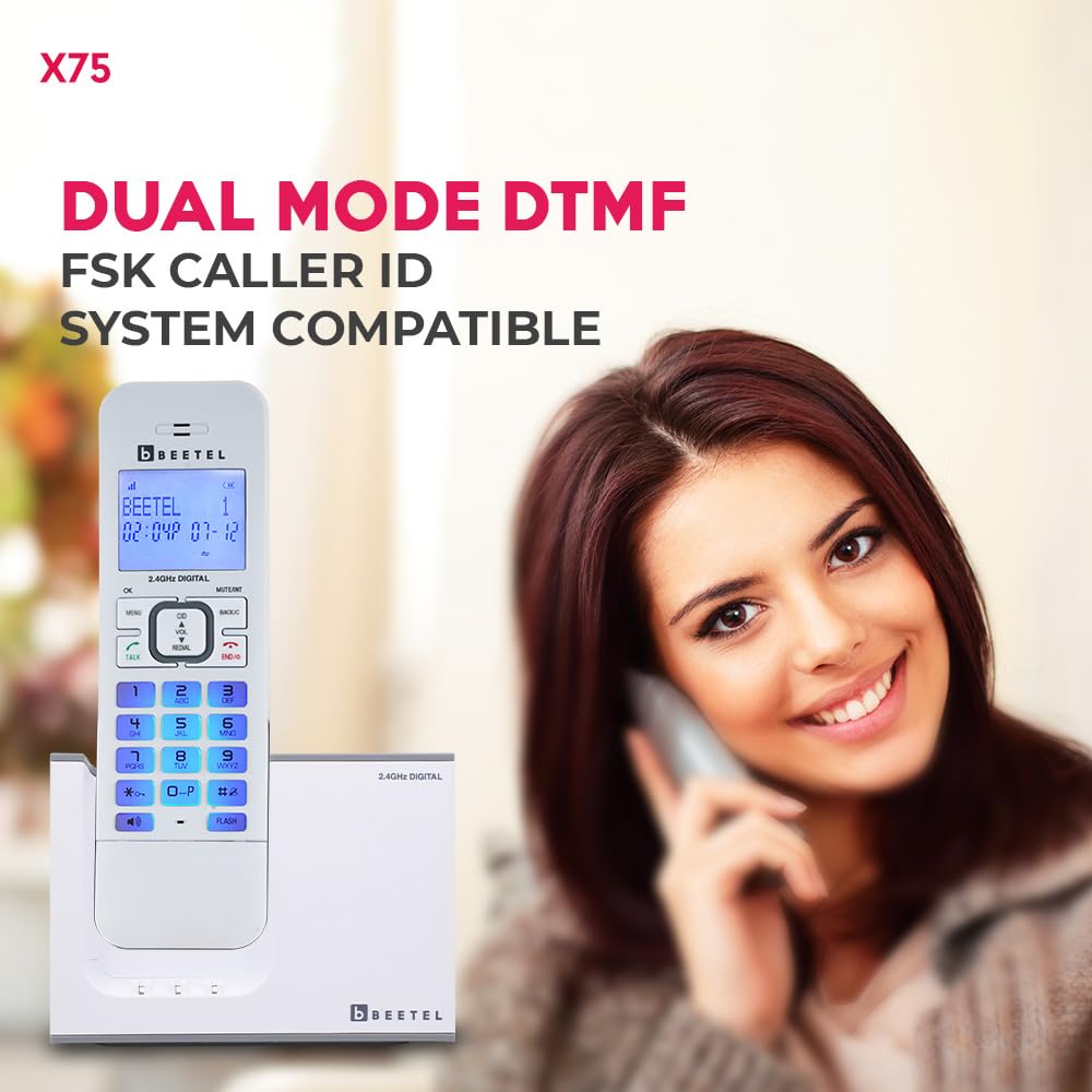 Beetel X75 2.4Ghz Cordless Landline Phone,Dual Mode DTMF/FSK,1 Line 7segment LCD Display& Blue LED Backlit,Illuminated Keypad,2 Way Speaker Phone,6 Step Ringer Volume Control(Grey/White)(X75) — Amazon image 4